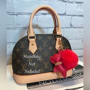 Cute Leather French bulldog Puppy key chain RED